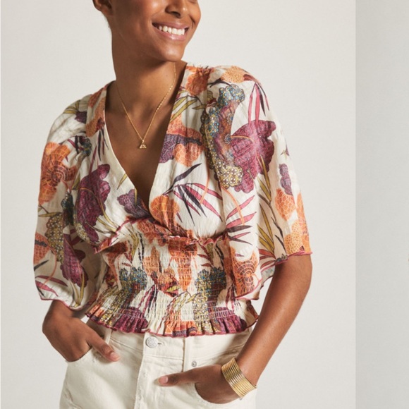 Anthropologie Tops - Anthropologie Cream and Orange Blouse